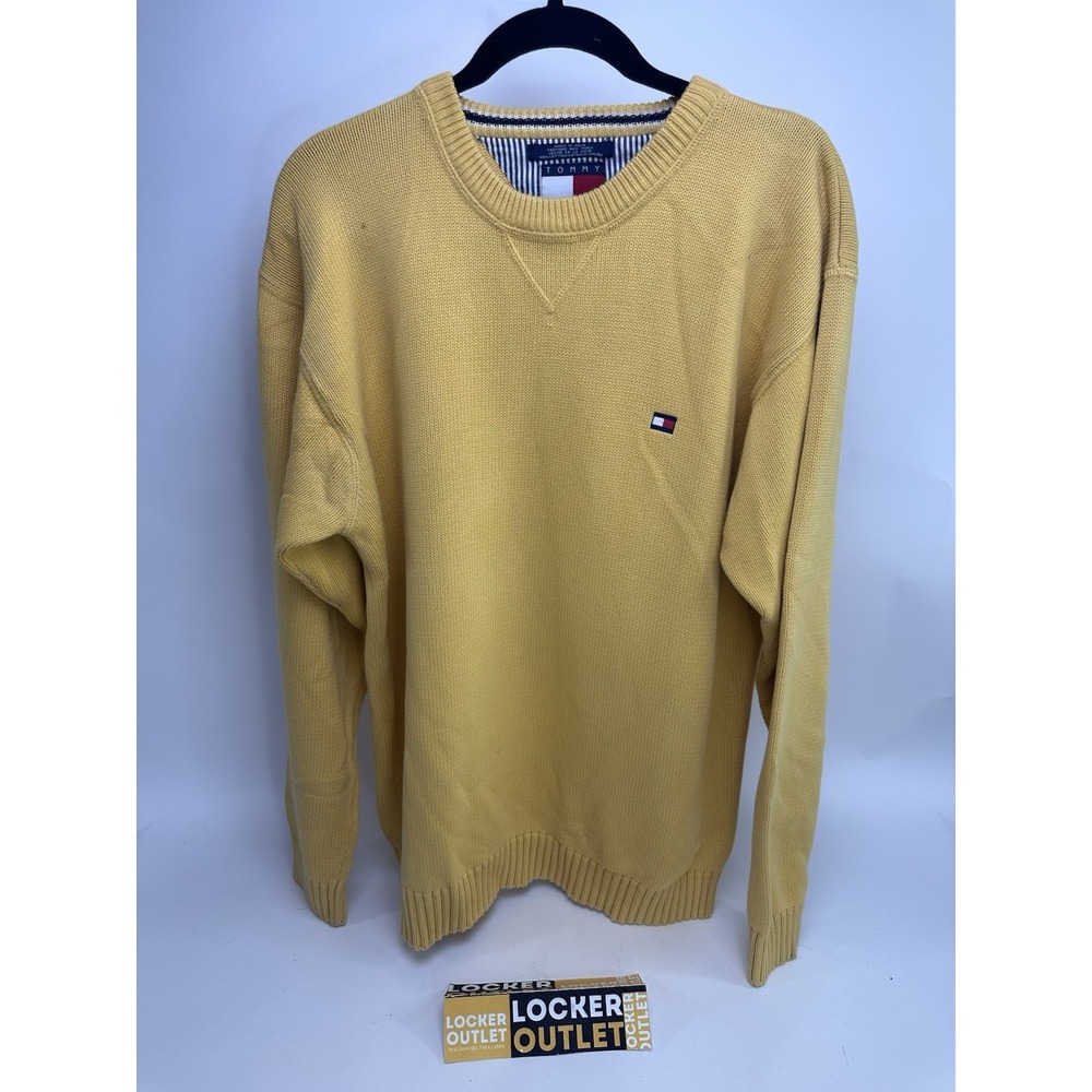 Tommy Hilfiger Sweater Mens XL Yellow Knit Casual Pullover Sweatshirt